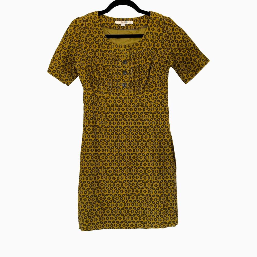 Boden Mustard Yellow Floral Corduroy Dress UK 6P US 2P Petite Short Sleeve